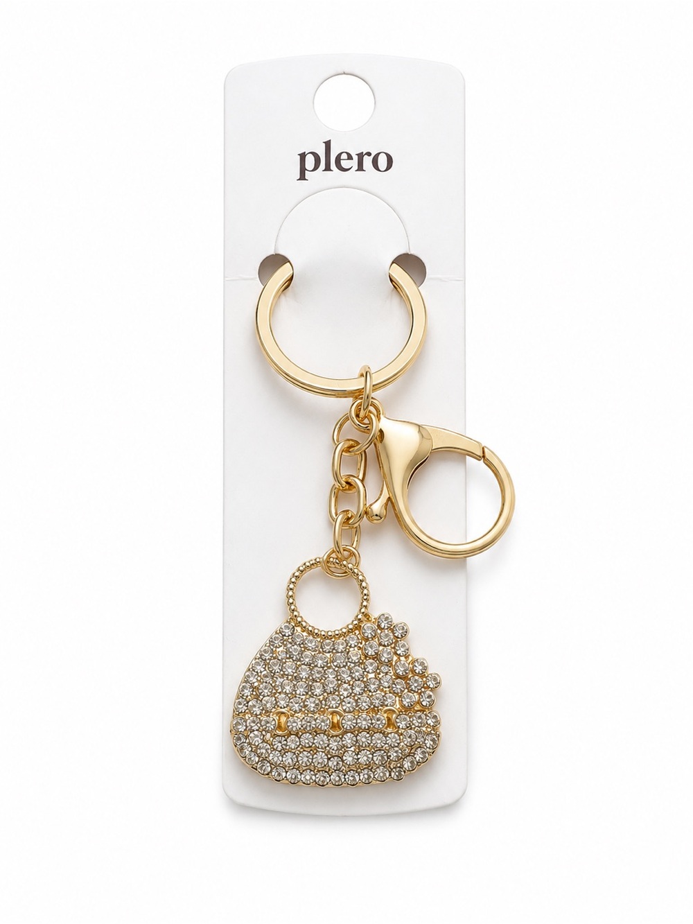 Plero Gold Rhinestone Purse Keychain Bag Charm Crystal Handbag Key Ring NWT